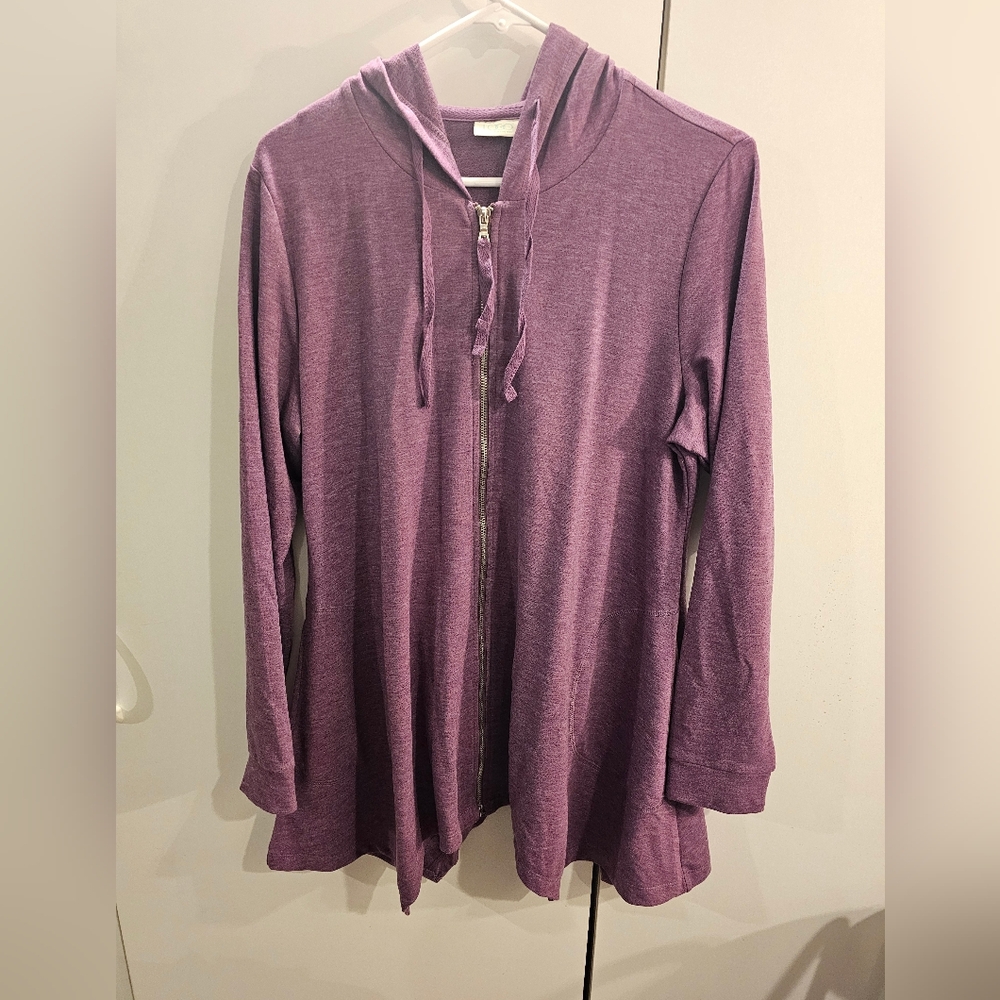 Logo By Lori Goldstein Womans Medium Purple Hooded Full Zip Tunic Jacket